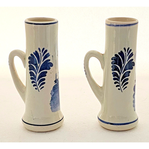 DELFTS HOLLAND-Shot Glasses-Blue White-Windmill-Handles-Set of 2 - Picture 2 of 9